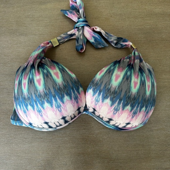 Victoria's Secret 34dd Multicolor pushup halter Bikini Top EUC - Picture 1 of 7